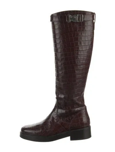 Pre-owned Staud Embossed Leather Riding Boots In Brown