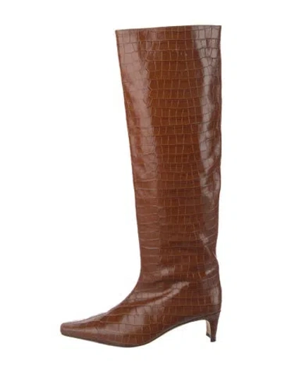 Pre-owned Staud Embossed Leather Riding Boots In Brown