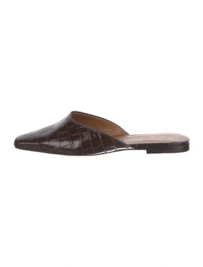 Pre-owned Staud Embossed Leather Slides In Brown
