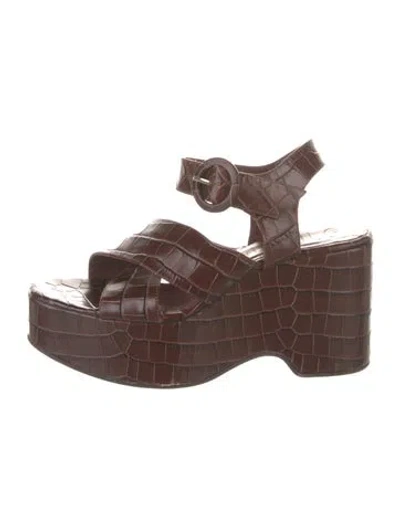 Pre-owned Staud Embossed Leather Slingback Pumps In Brown