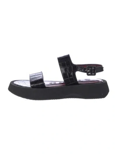 Pre-owned Staud Embossed Leather Slingback Sandals In Black