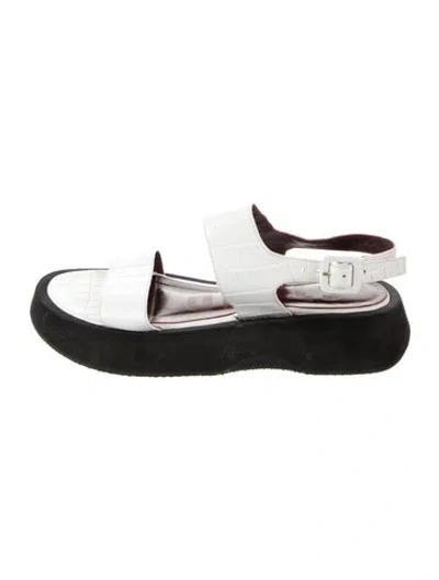Pre-owned Staud Embossed Leather Slingback Sandals In Black