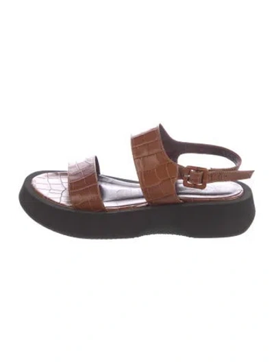 Pre-owned Staud Embossed Leather Slingback Sandals In Brown