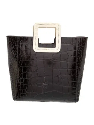 Pre-owned Staud Embossed Leather Top Handle Bag In Black