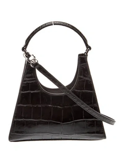 Pre-owned Staud Embossed Leather Top Handle Bag In Black