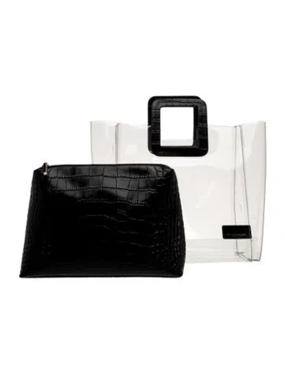 Pre-owned Staud Embossed Leather Top Handle Bag In Black/clear