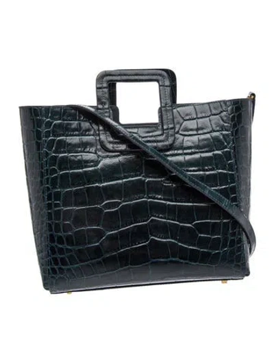 Pre-owned Staud Embossed Leather Top Handle Bag In Blue