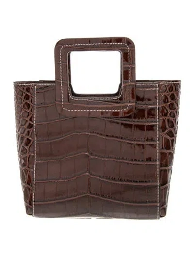 Pre-owned Staud Embossed Leather Top Handle Bag In Brown