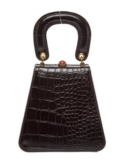 Pre-owned Staud Embossed Leather Top Handle Bag In Brown