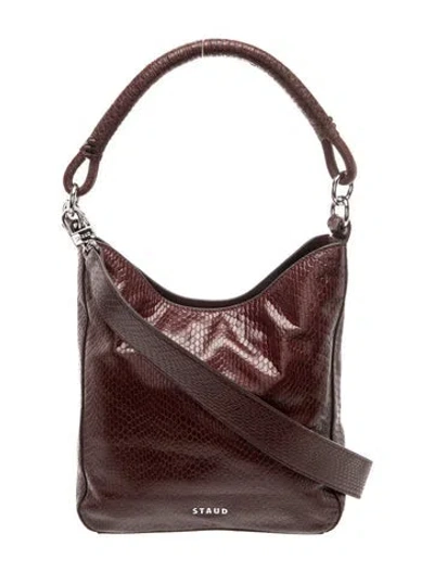 Pre-owned Staud Embossed Leather Top Handle Bag In Burgundy