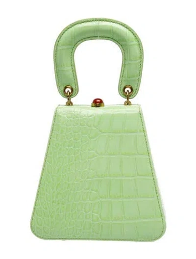 Pre-owned Staud Embossed Leather Top Handle Bag In Green