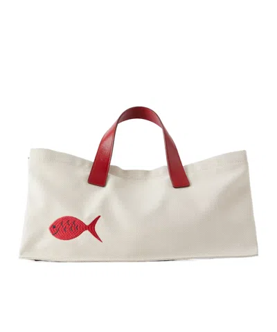 Staud Embroidered Canvas Tote In White