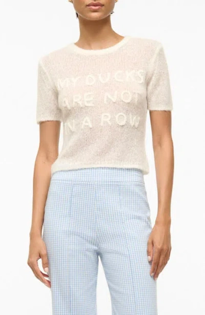 Staud Embroidered Short Sleeve Alpaca & Wool Graphic Sweater In Ivory