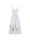 Staud Wells Pleated Printed Cotton-blend Poplin Midi Dress In White