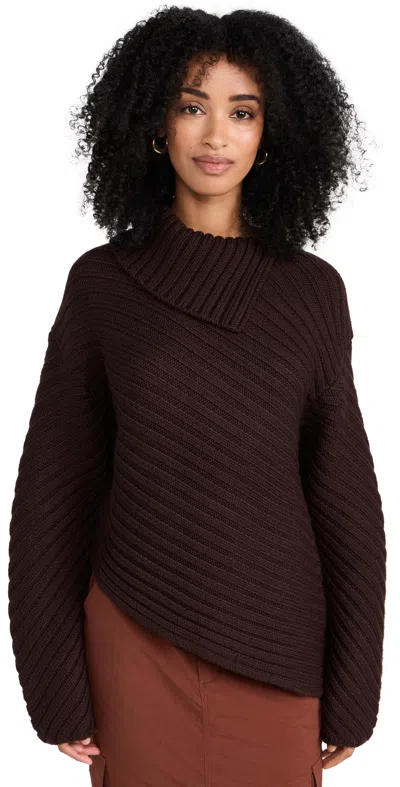 Staud Engrave Merino Wool Sweater In Dark Chocolate