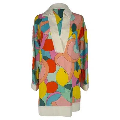 Staud Enzo Printed Mini Dress In Multicolor Linen