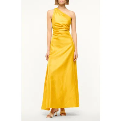 Staud Este One-shoulder Silk Maxi Dress In Yellow