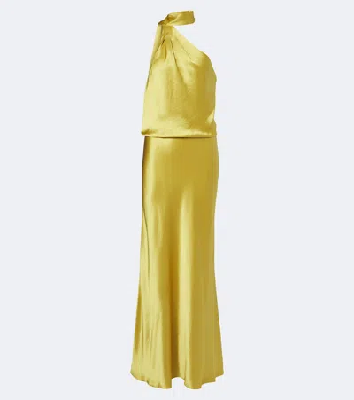 Staud Estelle One-shoulder Satin Maxi Dress In Yellow