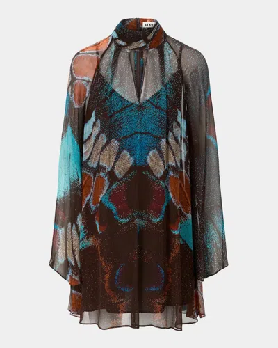 Staud Esther Butterfly High-neck Mini Dress In Multi