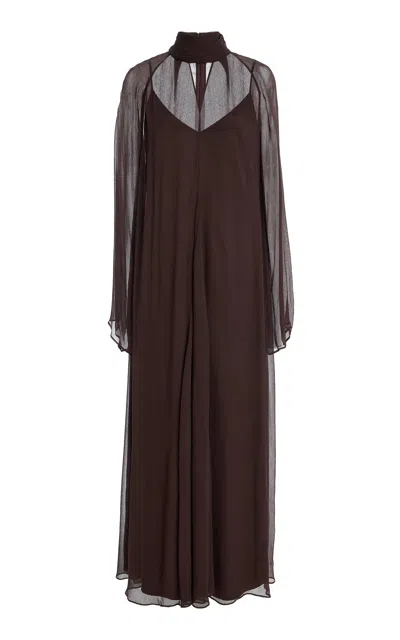Staud Esther Chiffon Maxi Dress In Brown