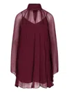 Staud Silk Dress With Cowl Neckline And Puff Sleeves In Red