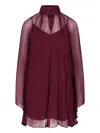 Staud Silk Dress With Cowl Neckline And Puff Sleeves In Red