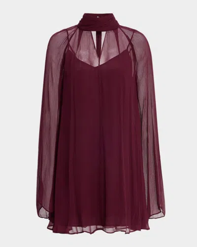 Staud Esther Semi-sheer Mini Dress In Burgundy