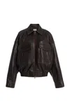 Staud Eugene Distressed Leather Jacket In Brown