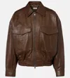 Staud Eugene Leather Bomber Jacket In Brown