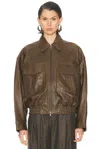 Staud Eugene Leather Bomber Jacket In Brown