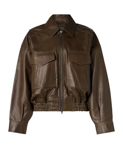 Staud Eugene Leather Jacket In Brown