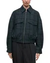Staud Eugene Plaid Zip Front Jacket In Blue