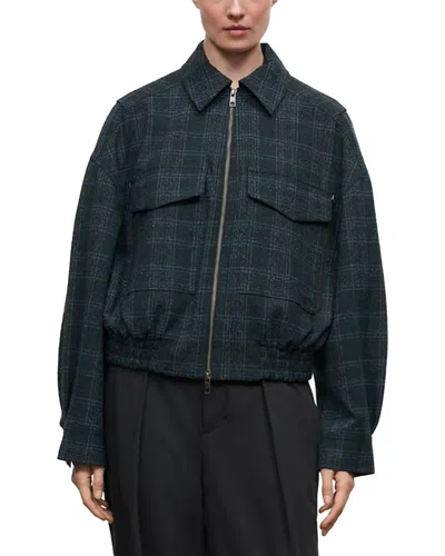Staud Eugene Plaid Zip Front Jacket In Blue