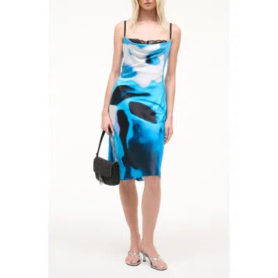 Staud Evangeline Abstract Print Stretch Silk Slipdress In Blue
