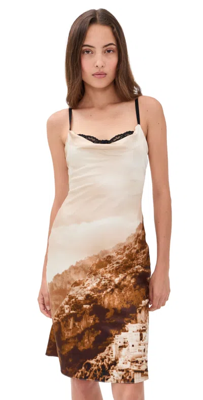 Staud Evangeline Silk Dress Cliffside In Brown