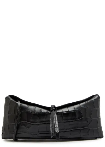 Staud Eve Crocodile-effect Leather Clutch In Blue