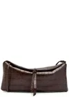 Staud Eve Croc-embossed Leather Clutch Bag In Brown