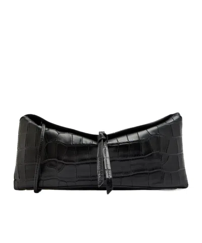 Staud Eve Crocodile-effect Leather Clutch In Black