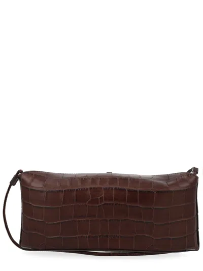 Staud Eve Crocodile-effect Leather Clutch In Brown