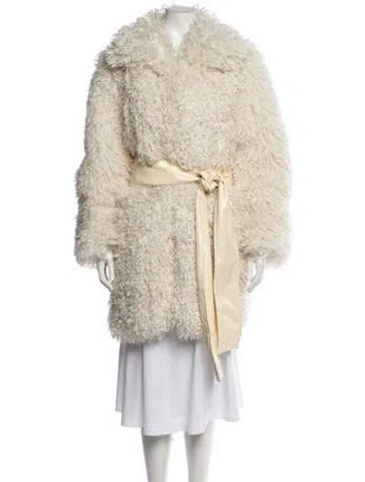 Pre-owned Staud Faux Fur Coat In White