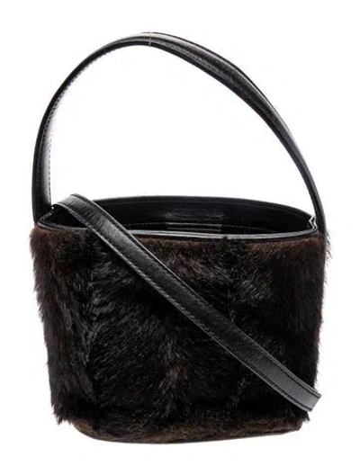 Pre-owned Staud Faux Fur Top Handle Bag In Black