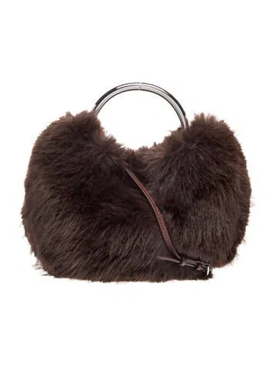 Pre-owned Staud Faux Fur Top Handle Bag In Brown