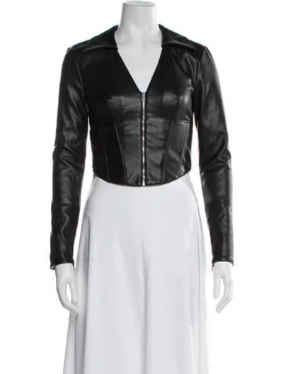 Pre-owned Staud Faux Leather Biker Jacket In Black
