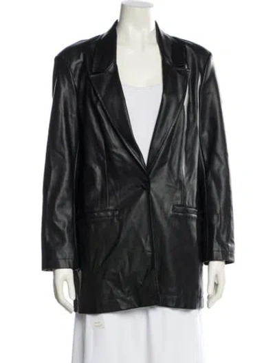 Pre-owned Staud Faux Leather Blazer In Black