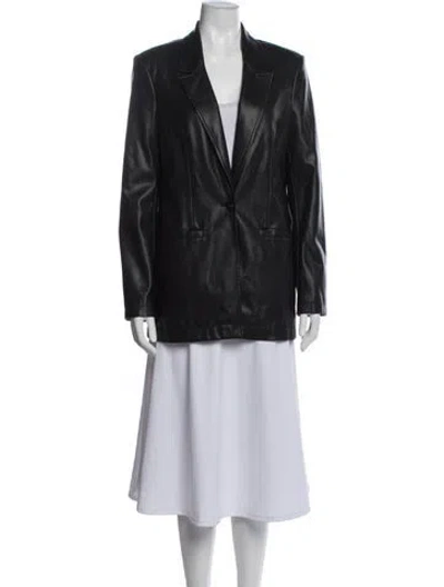 Pre-owned Staud Faux Leather Blazer In Black