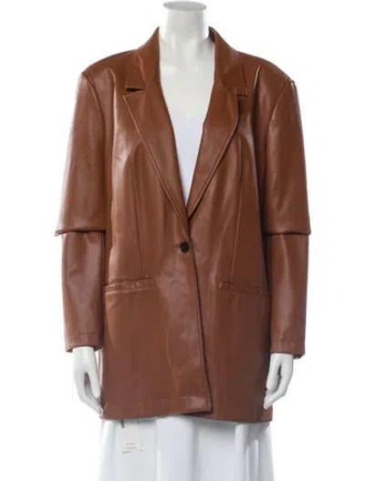 Pre-owned Staud Faux Leather Blazer In Brown