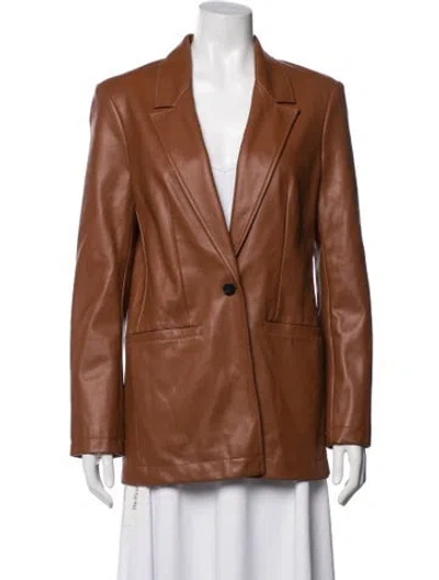 Pre-owned Staud Faux Leather Blazer In Brown