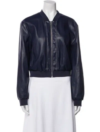 Pre-owned Staud Faux Leather Bomber Jacket In Blue