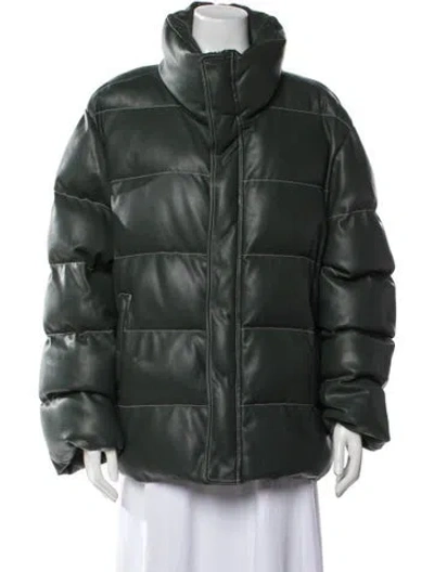 Pre-owned Staud Faux Leather Coat In Green