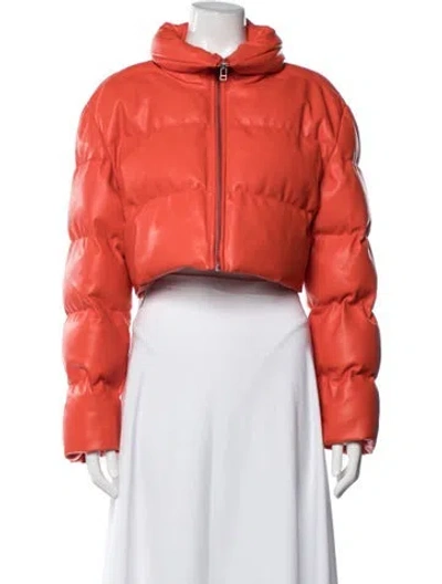 Pre-owned Staud Faux Leather Down Jacket W/ Tags In Orange